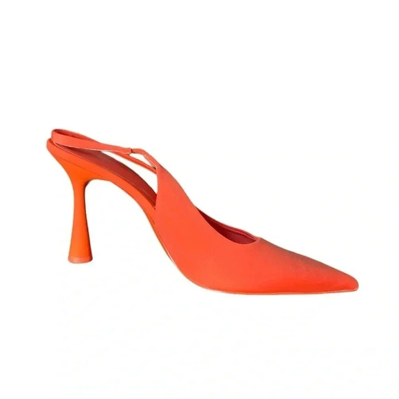 ZARA | Neon Orange Sling Back Pointy Toe Heels Size 9.5 (EU 40) - Picture 2 of 7